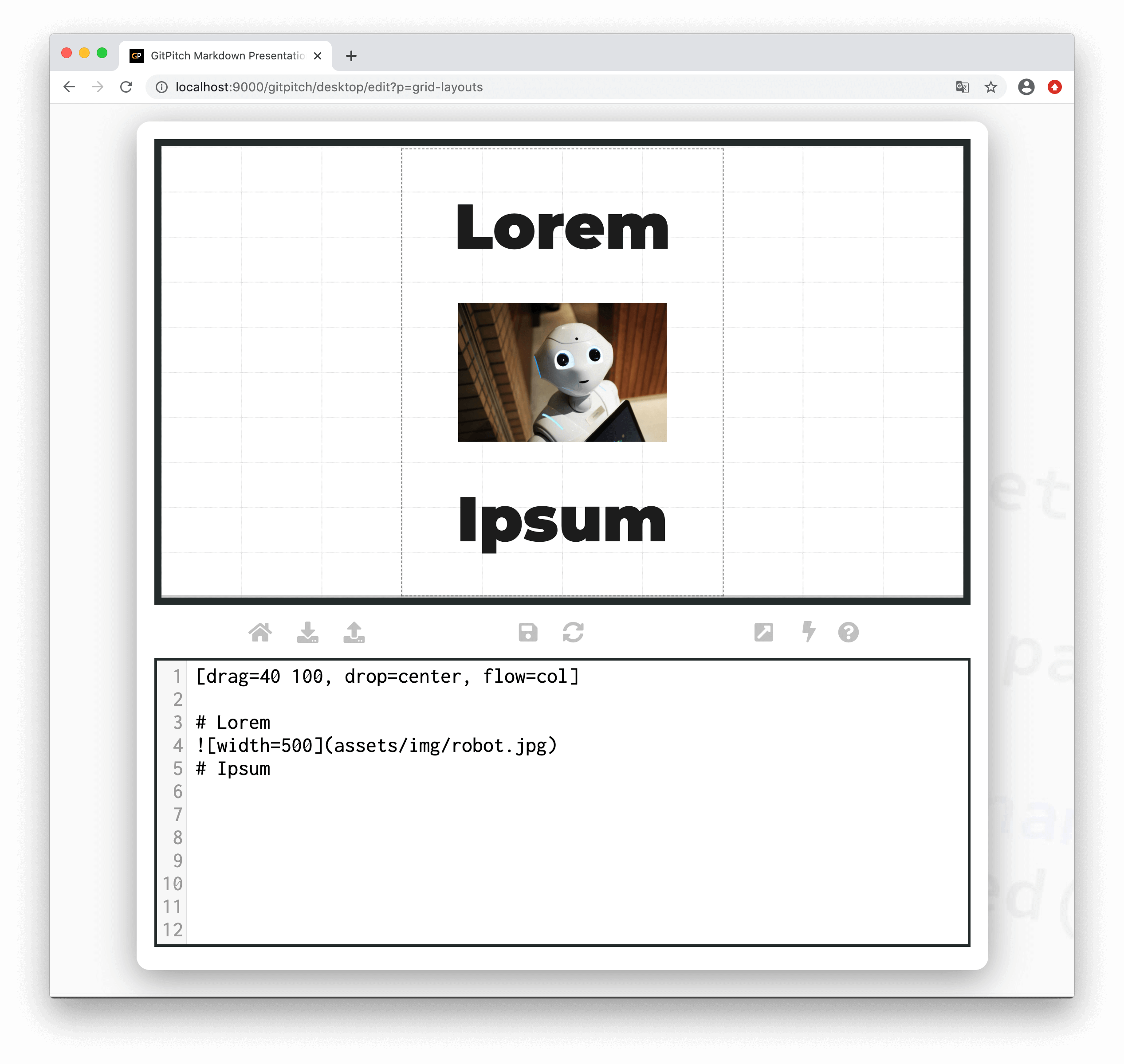 Sample slide demonstrating grid layouts column flow