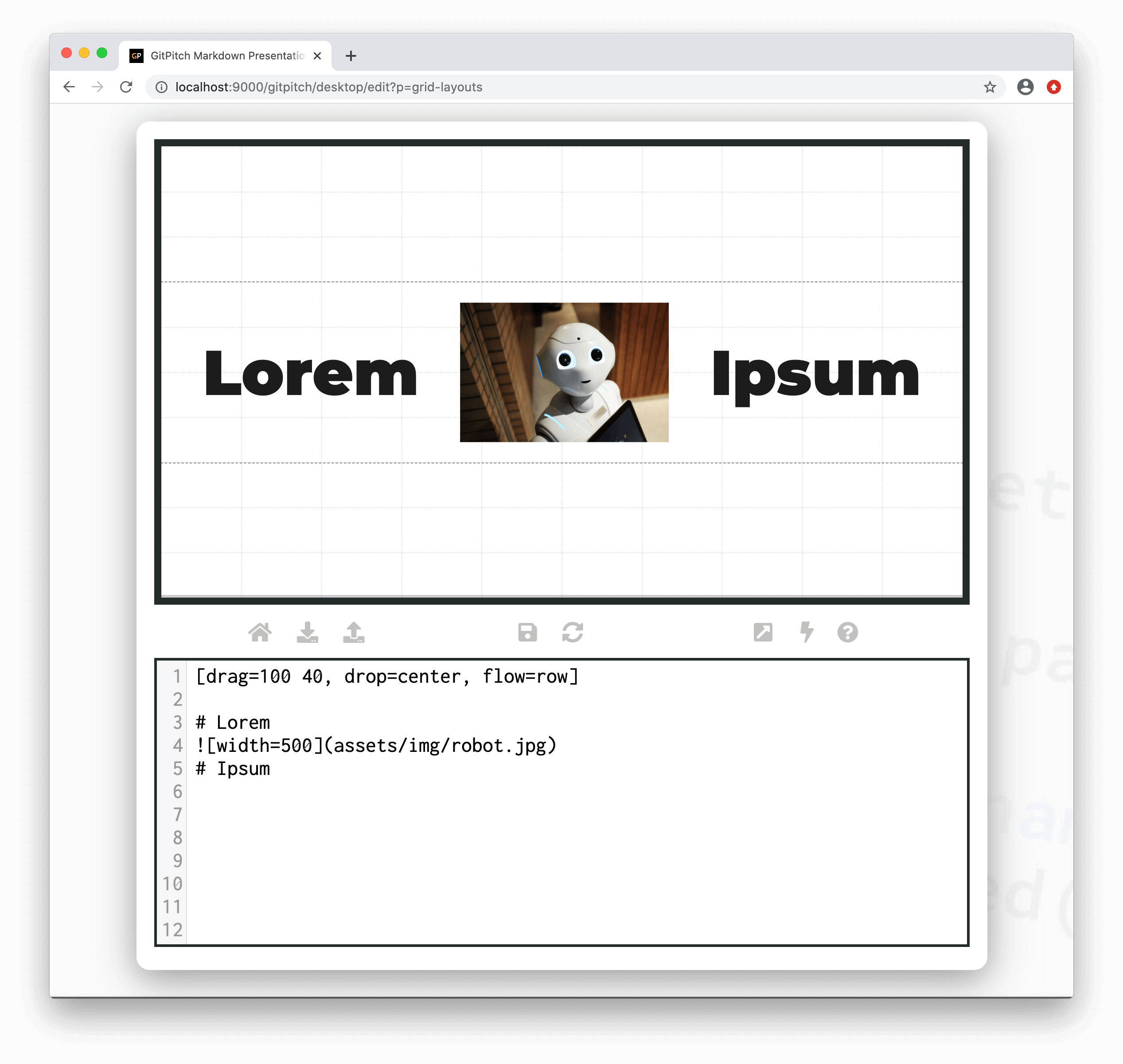 Sample slide demonstrating grid layouts row flow