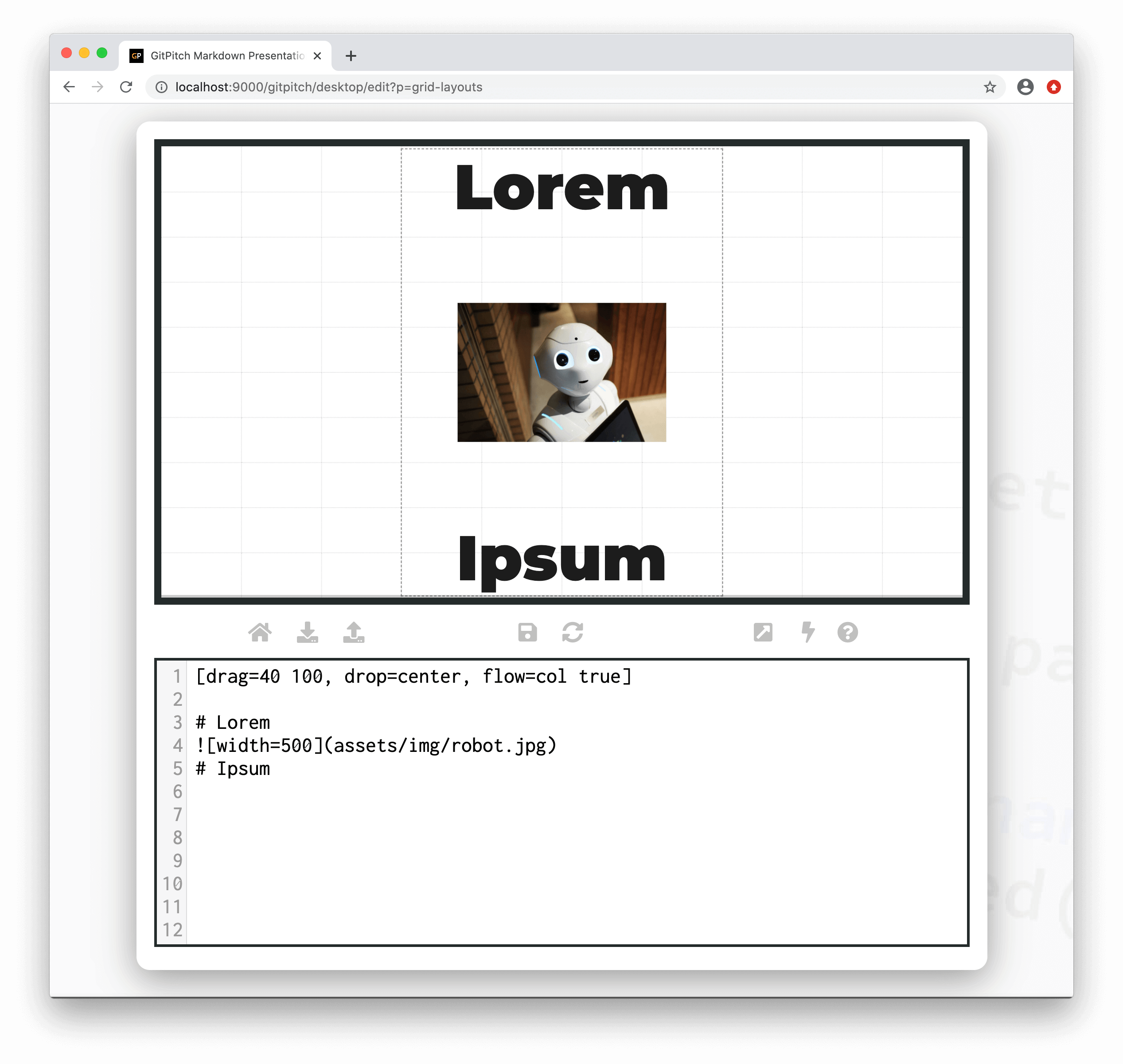 Sample slide demonstrating grid layouts column flow with push