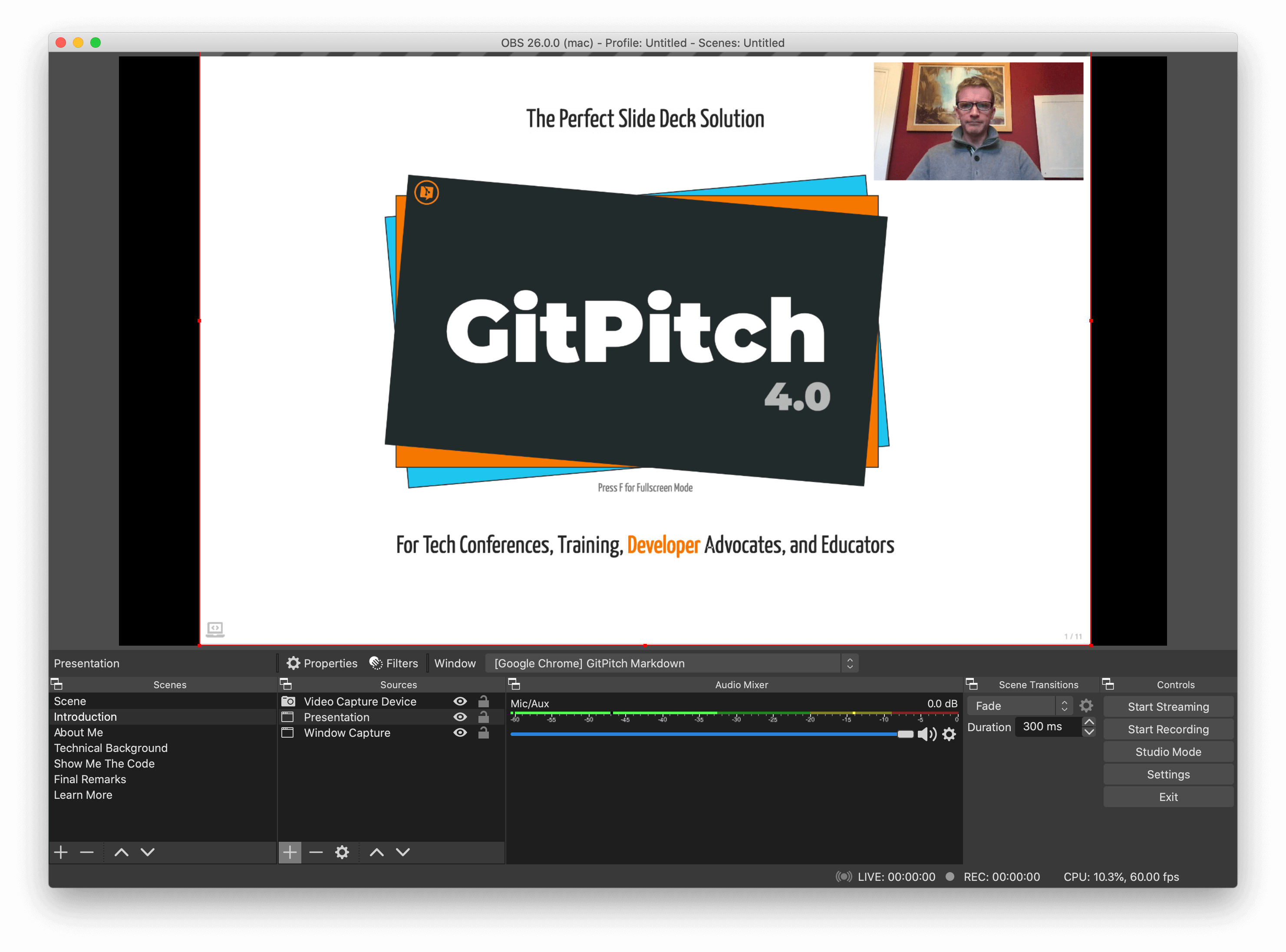 GitPitch Desktop integration with OBS Studio