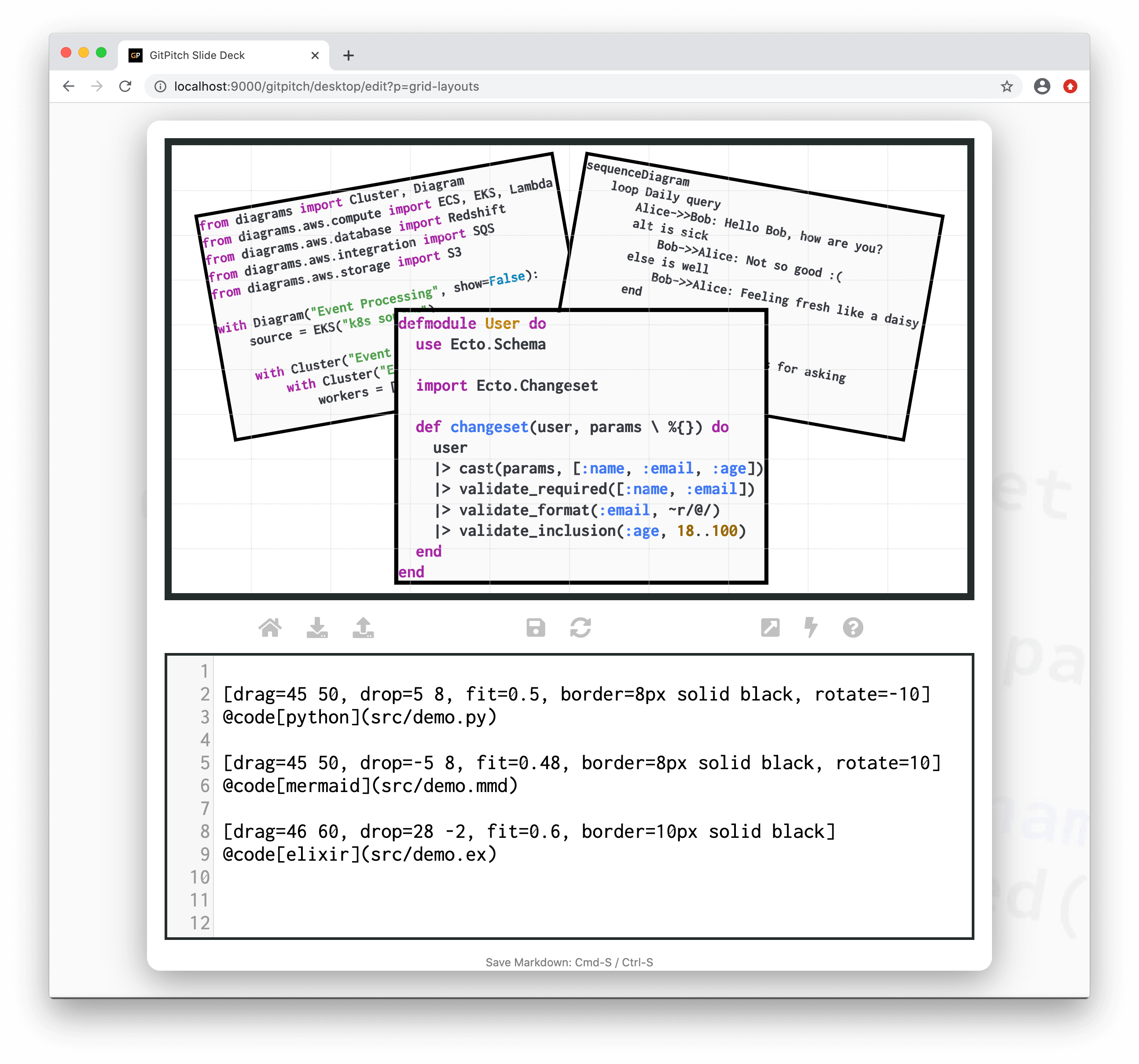 Sample screenshot demonstrating the use of a grid layouts fit for code