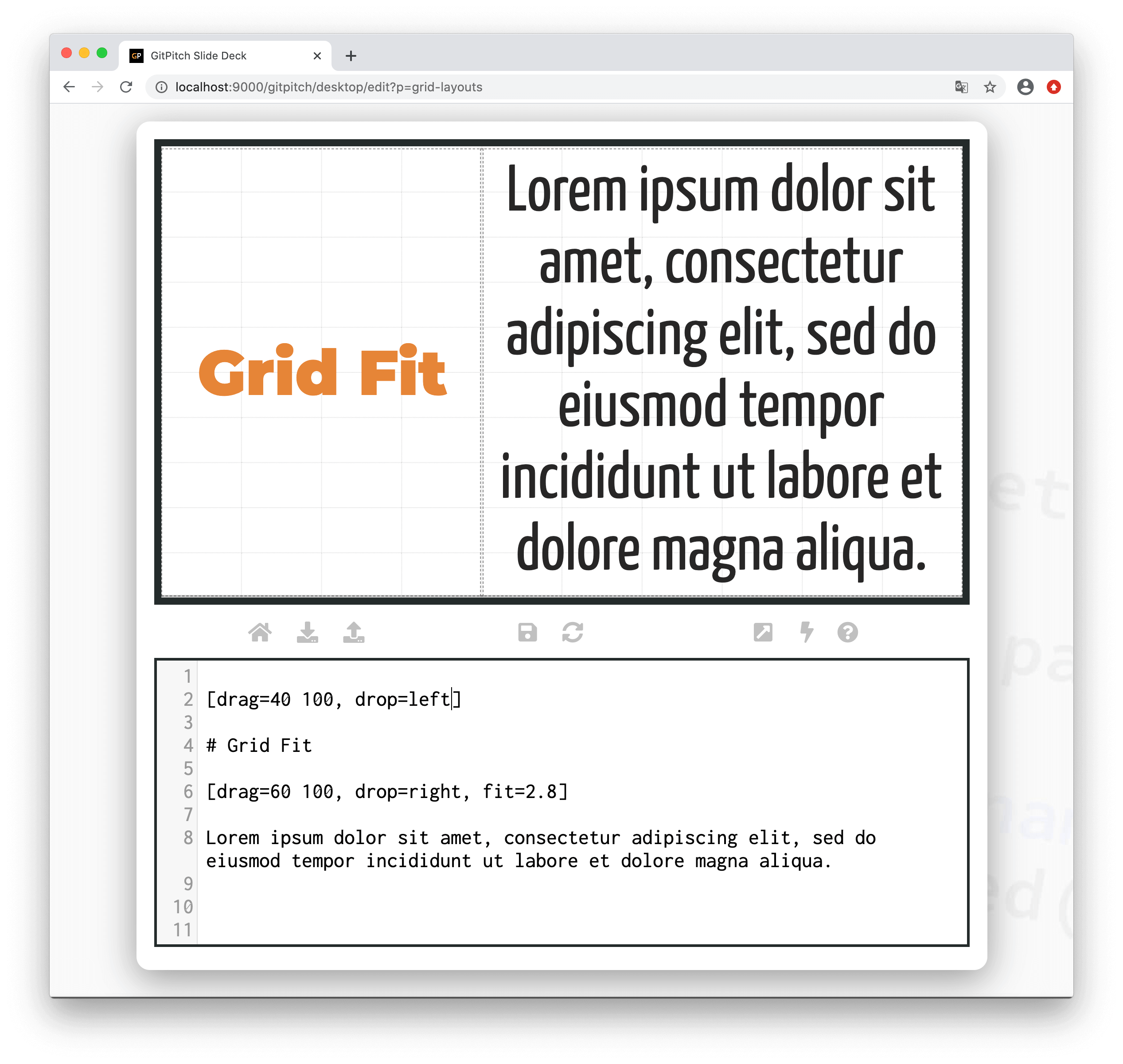 Sample screenshot demonstrating the use of a grid layouts fit for text