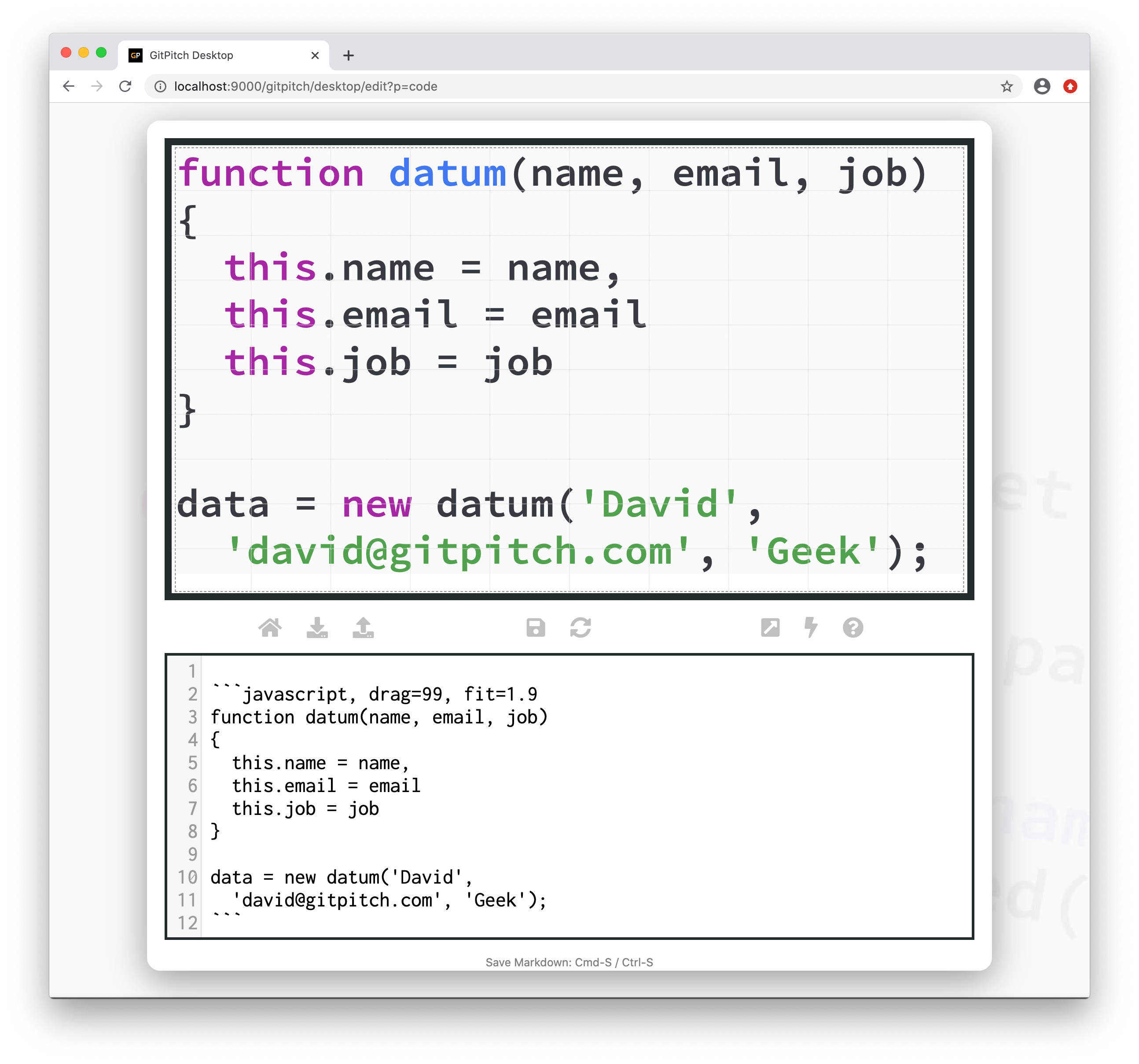 Sample slide demonstrating code fencing