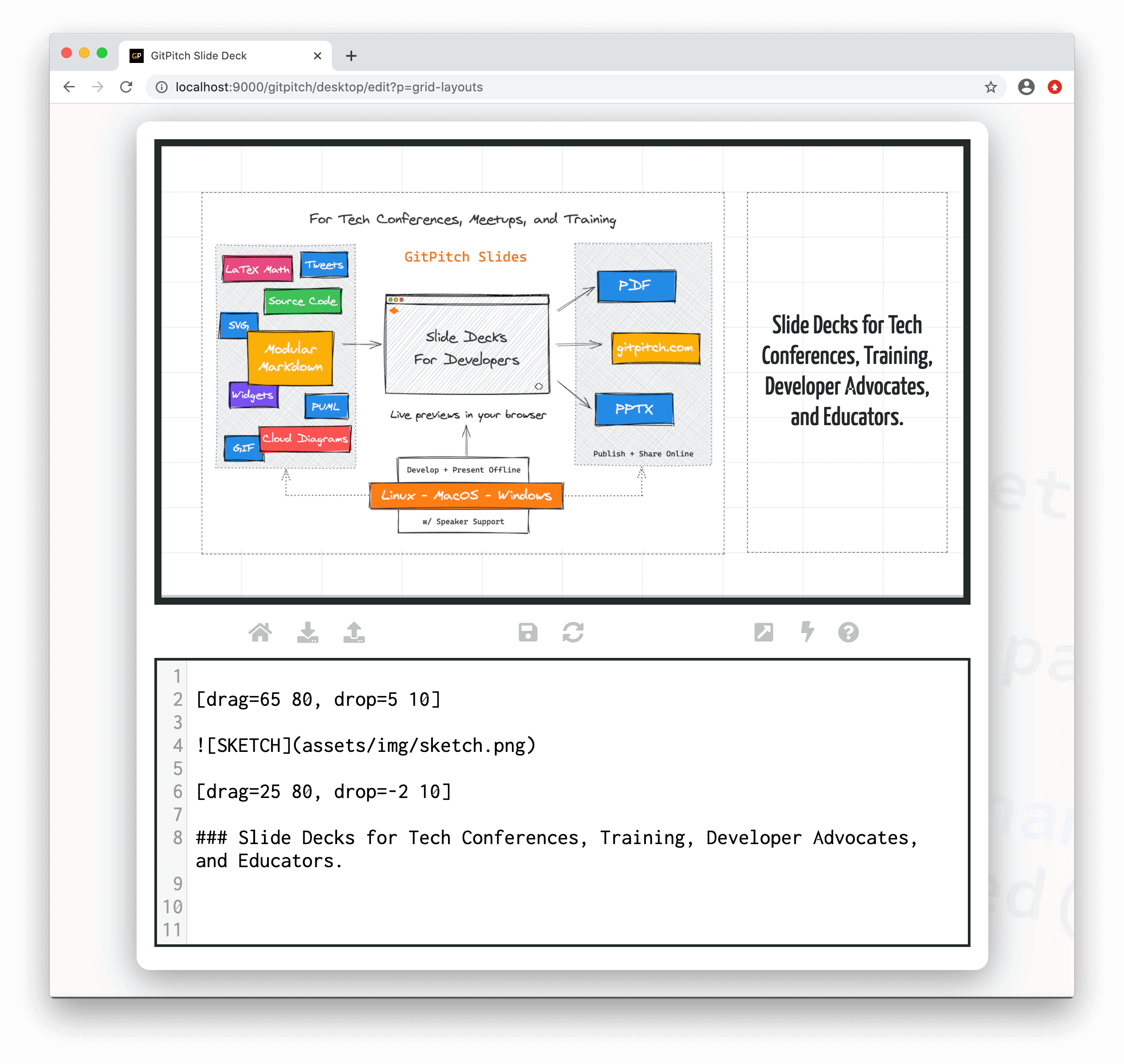 Sample slide demonstrating grid layouts drag-and-drop