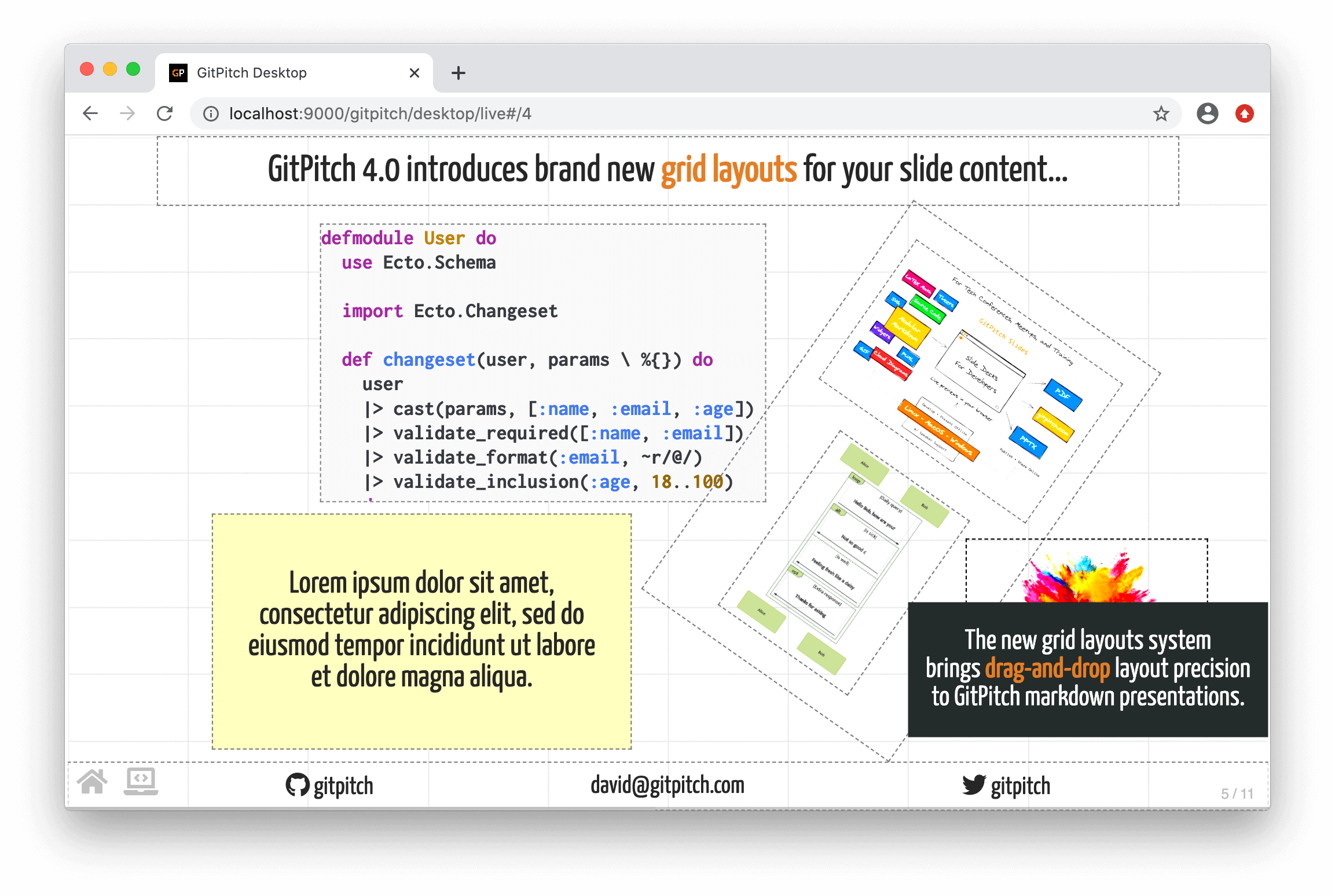 GitPitch grid layouts sample slide screenshot