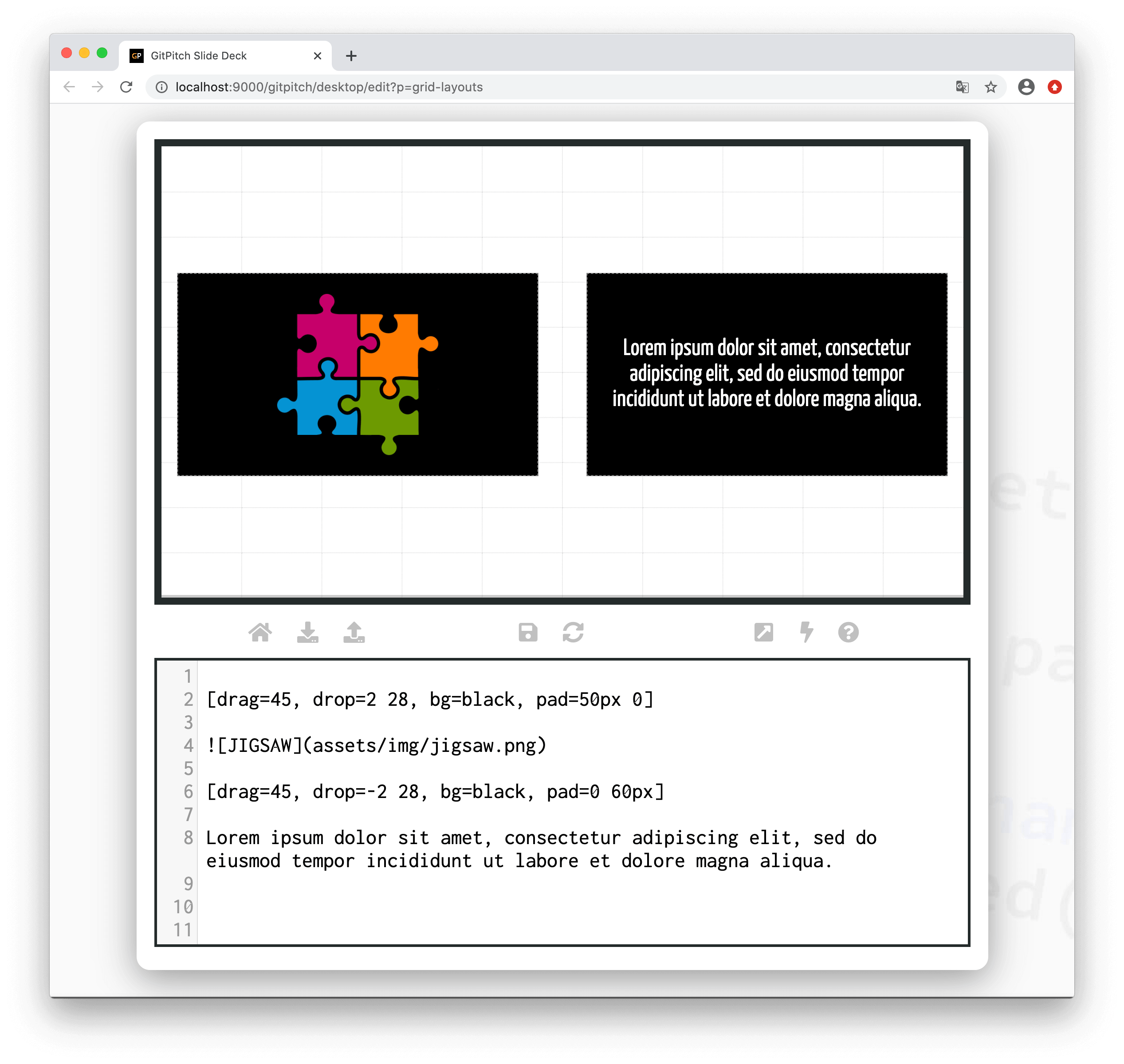 Sample slide demonstrating grid layouts custom padding