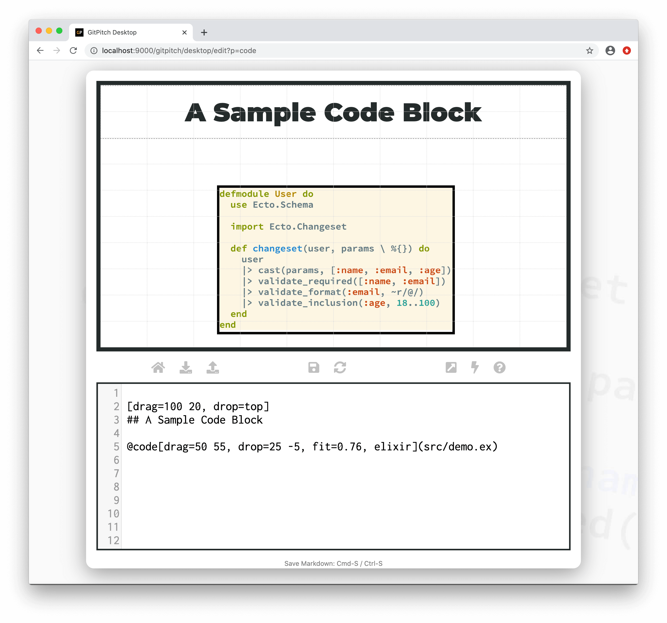 Sample slide demonstrating code noblend behavior