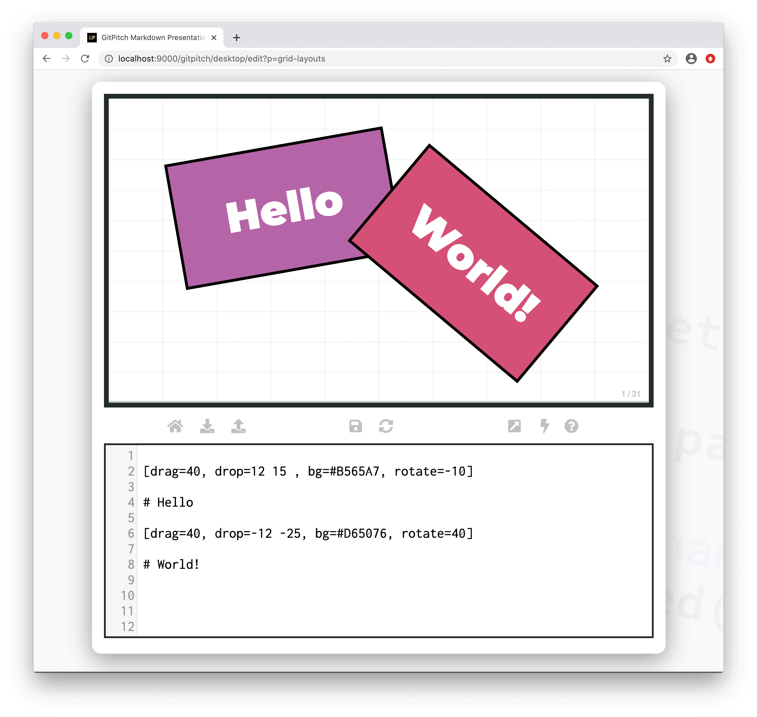 Sample slide demonstrating grid layouts rotation