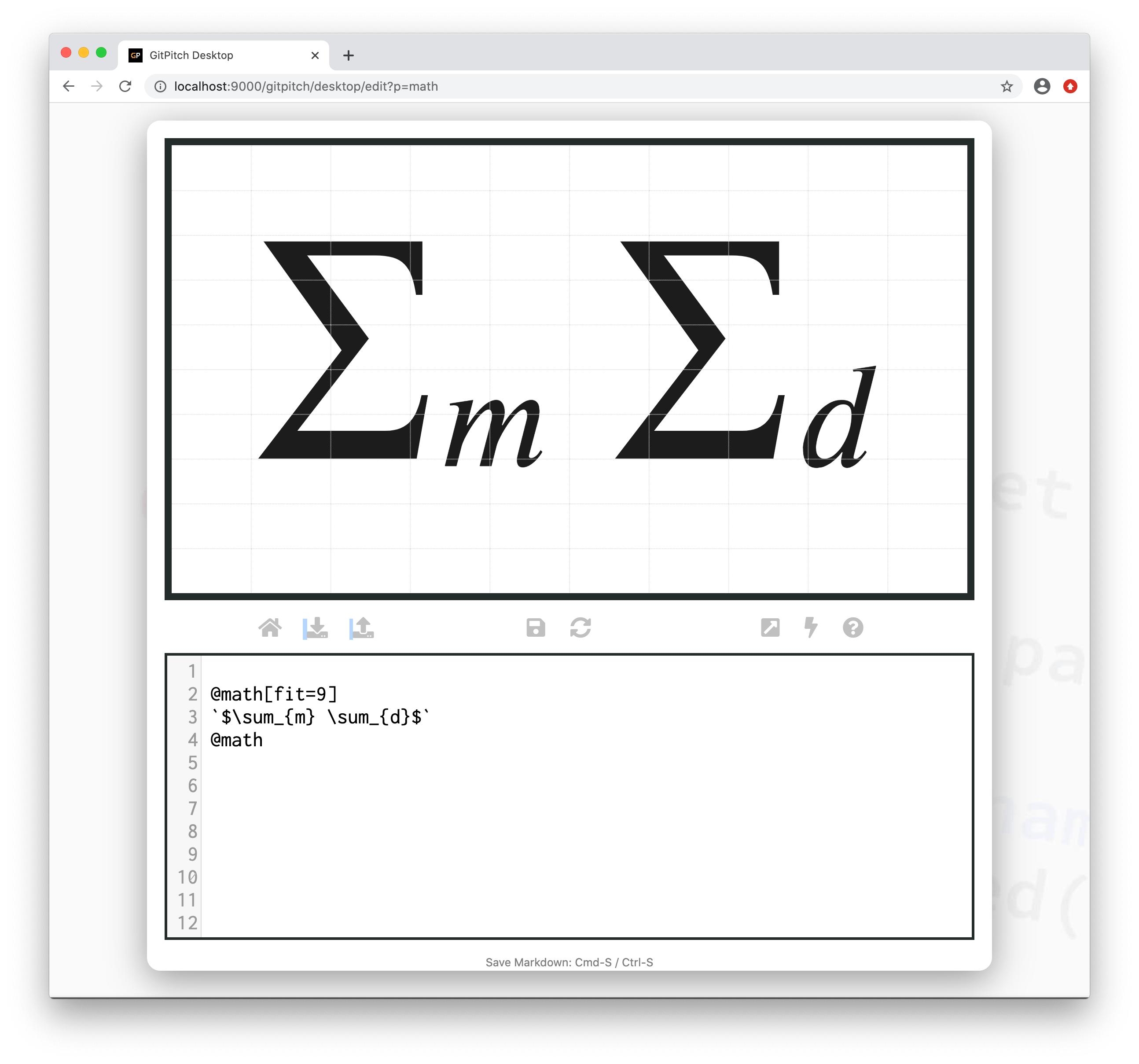 Sample slide demonstrating the math backticks syntax