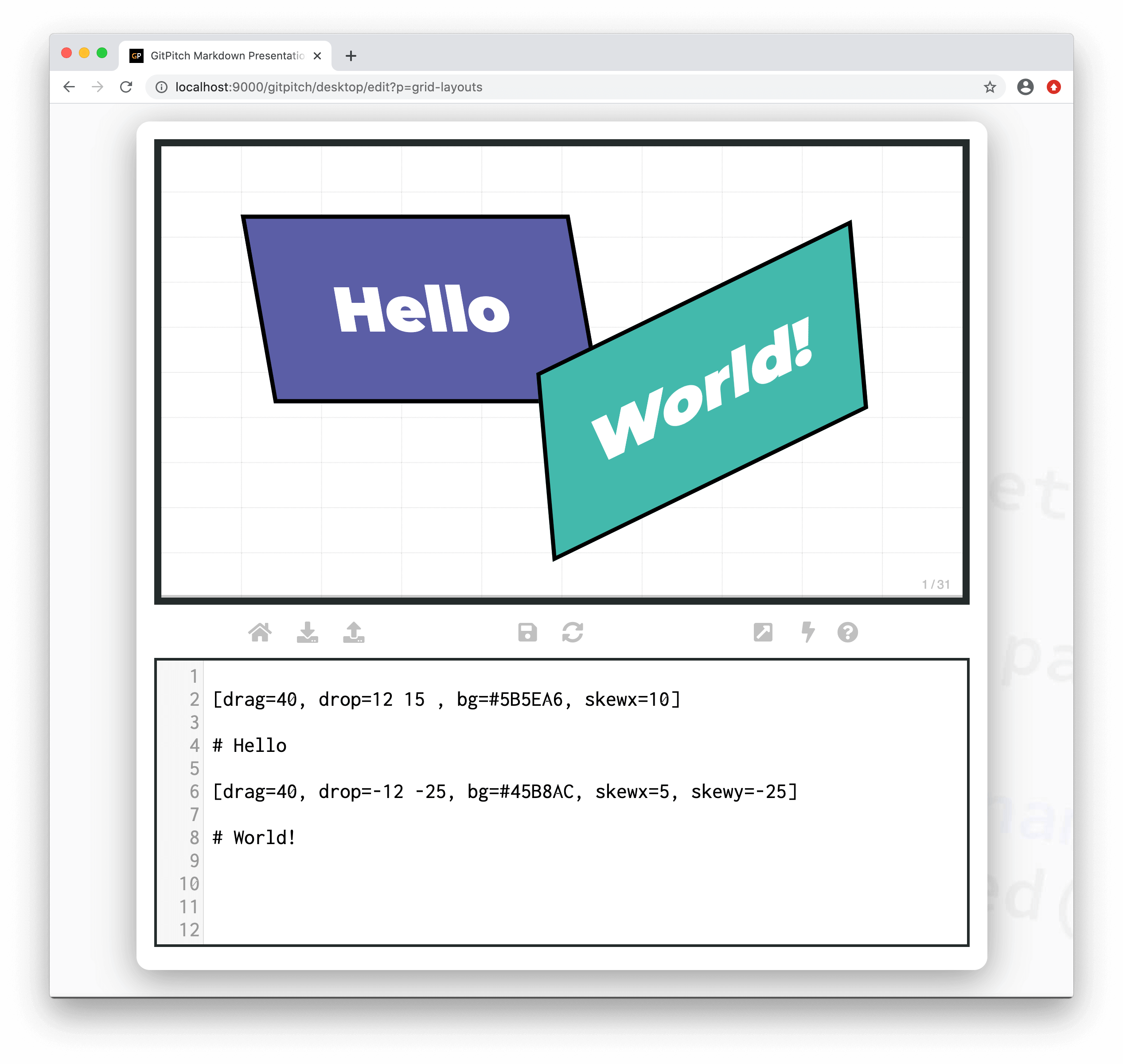 Sample slide demonstrating grid layouts skew